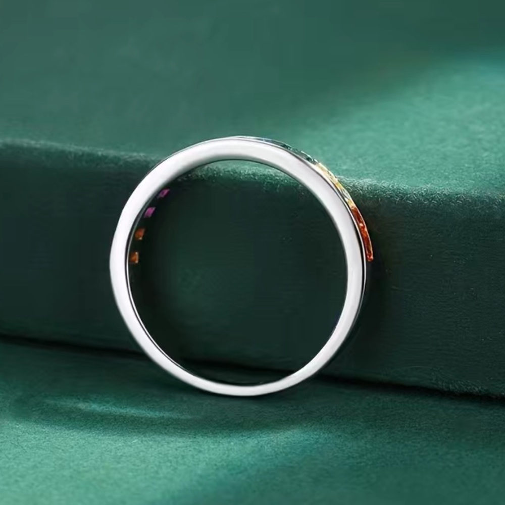 🎁NWT 🌈 MULTI-COLOR .925 STAMPED STERLING SILVER RAINBOW ZIRCON PRIDE RING Size 6 - Picture 5 of 7